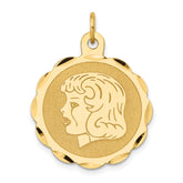 14k Girl Head on .011 Gauge Engravable Scalloped Disc Charm