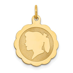 14K Girl Head on .009 Gauge Engravable Scalloped Disc Charm