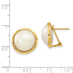 14k 14-15mm White Freshwater Cultured Mabe Pearl Omega Back Earrings