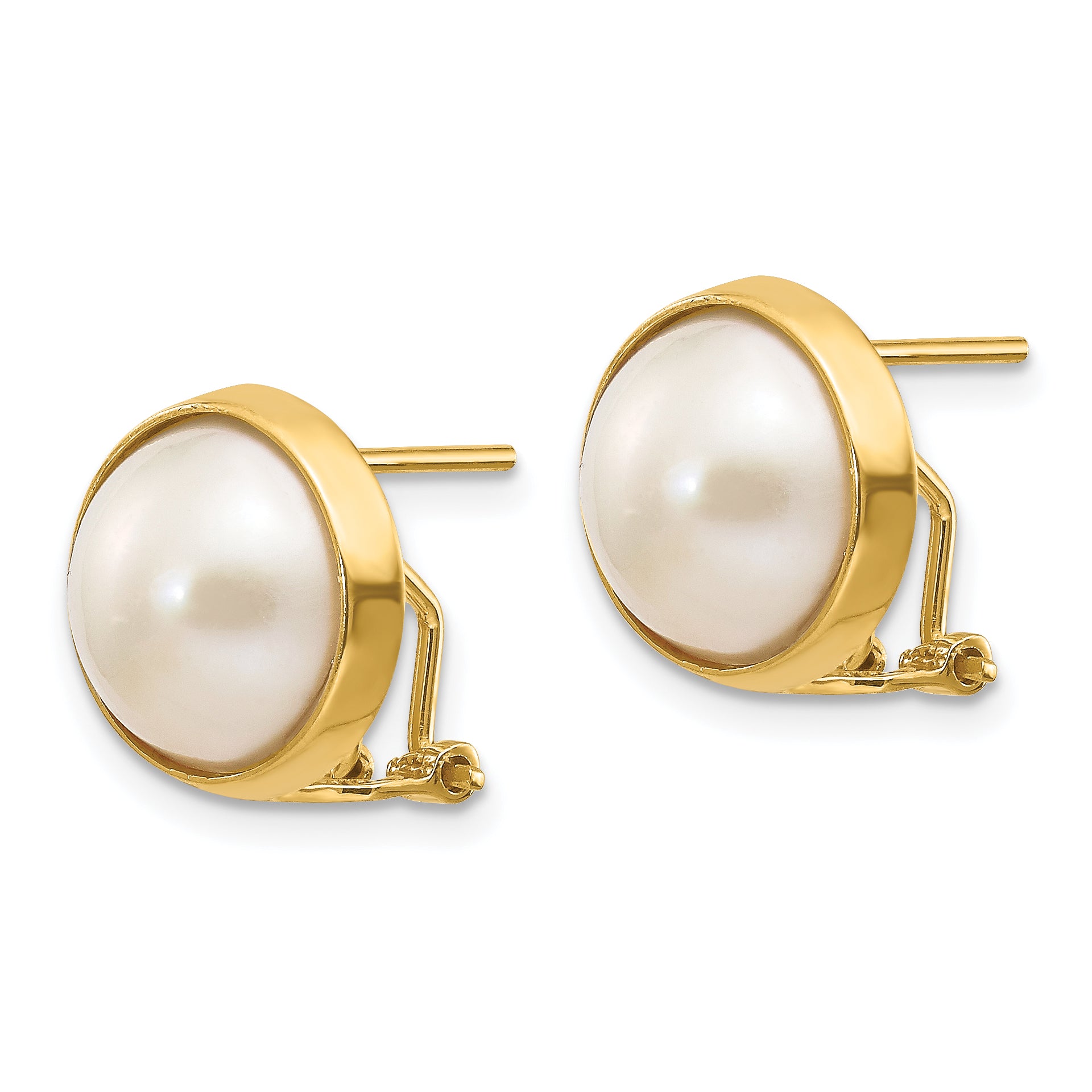 14k 10-11mm White Freshwater Cultured Mabe Pearl Omega Back Earrings