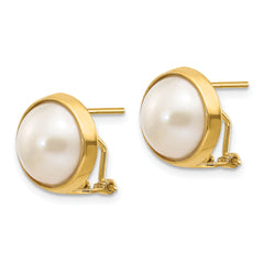 14k 10-11mm White Freshwater Cultured Mabe Pearl Omega Back Earrings