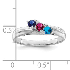 14k White Gold Genuine 3 Stone Mother's Ring - 7 / Genuine