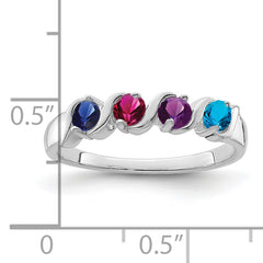14k White Gold Genuine 4 Stone Mother's Ring - 7 / Genuine