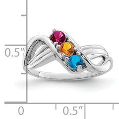 14k White Gold Genuine 3 Stone Mother's Ring - 7 / Genuine
