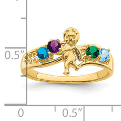 14k Genuine 4 Stone Mother's Ring - 7 / Genuine