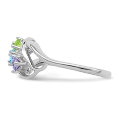 14k White Gold Genuine 3 Stone Mother's Ring - 7 / Genuine