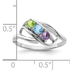 14k White Gold Genuine 3 Stone Mother's Ring - 7 / Genuine