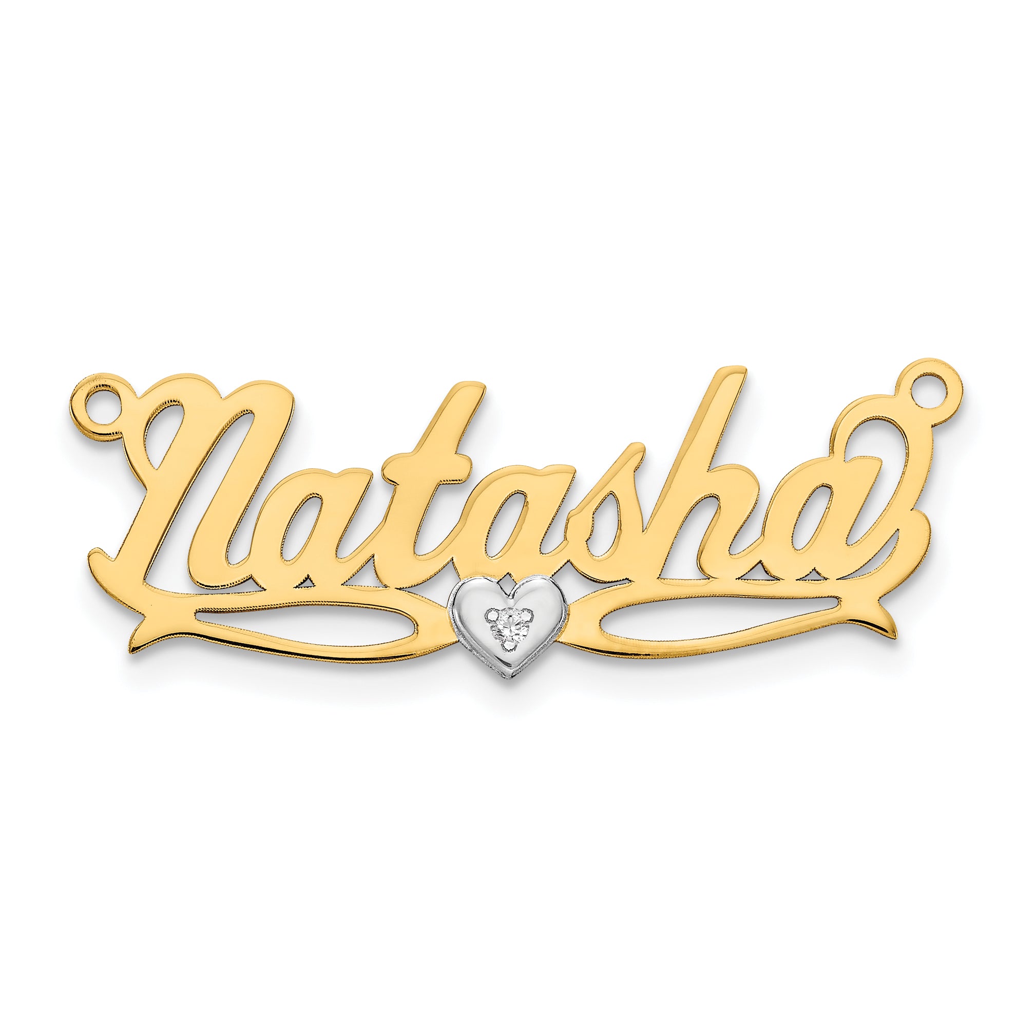 14KY Two-tone 3D with Heart Diamond Name Plate