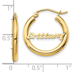 14K Small Polished and Diamond Cut Name Plate Hoop Earrings