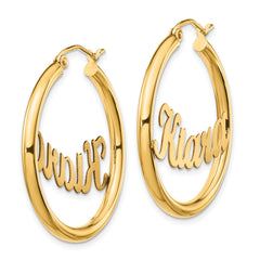 14K Polished Name Plate Hoop Earrings