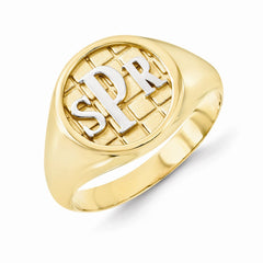 Gold Plated Sterling Silver Signet Ring with Rhodium Accents, Sizeable Elegance