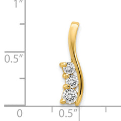 14K AA Diamond Small Three Stone Curved Bar Pendant