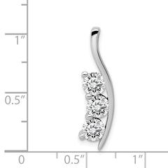 14K White Gold AA Diamond Large Three Stone Curved Bar Pendant