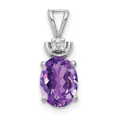14K White Gold 8x6mm Oval Amethyst AA Diamond Pendant