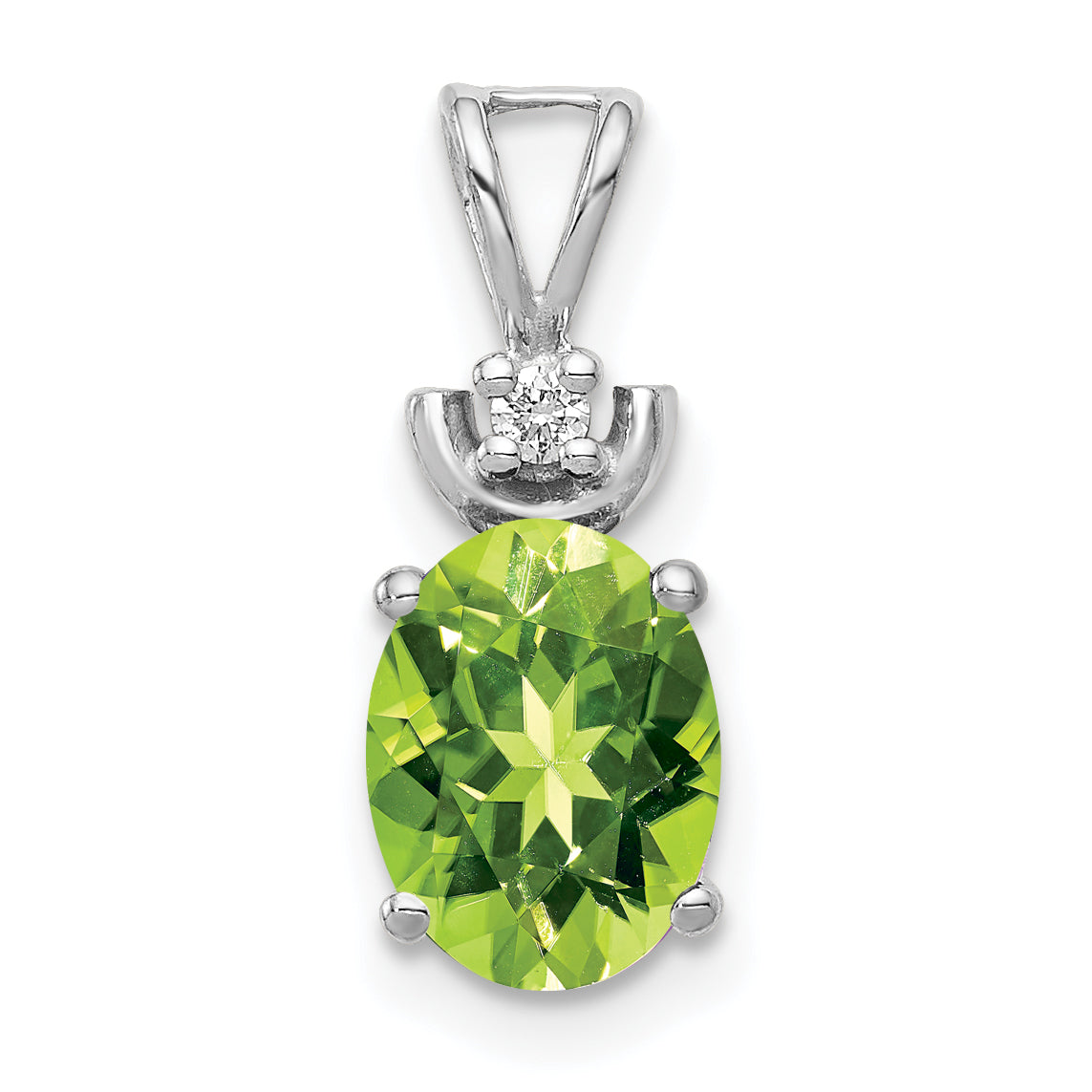 14K White Gold 8x6mm Oval Peridot AA Diamond pendant