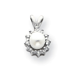 14K White Gold 4.5mm Round Freshwater Cultured Pearl A Diamond Pendant