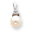 14K White Gold 7mm White Round Freshwater Cultured Pearl AA Diamond Pendant