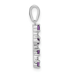 14k White Gold Amethyst and Diamond Cross Pendant
