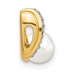 14K 6-7mm White Round FW Cultured Pearl and Diamond Pendant