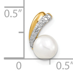 14K 6-7mm White Round FW Cultured Pearl and Diamond Pendant