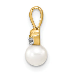 14K 5-6mm White Round FW Cultured Pearl and Diamond Pendant