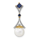 14k Diamond 8-9mm Round FWC Pearl/Created Sapphire Chain Slide