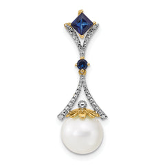 14k Diamond 8-9mm Round FWC Pearl/Created Sapphire Chain Slide