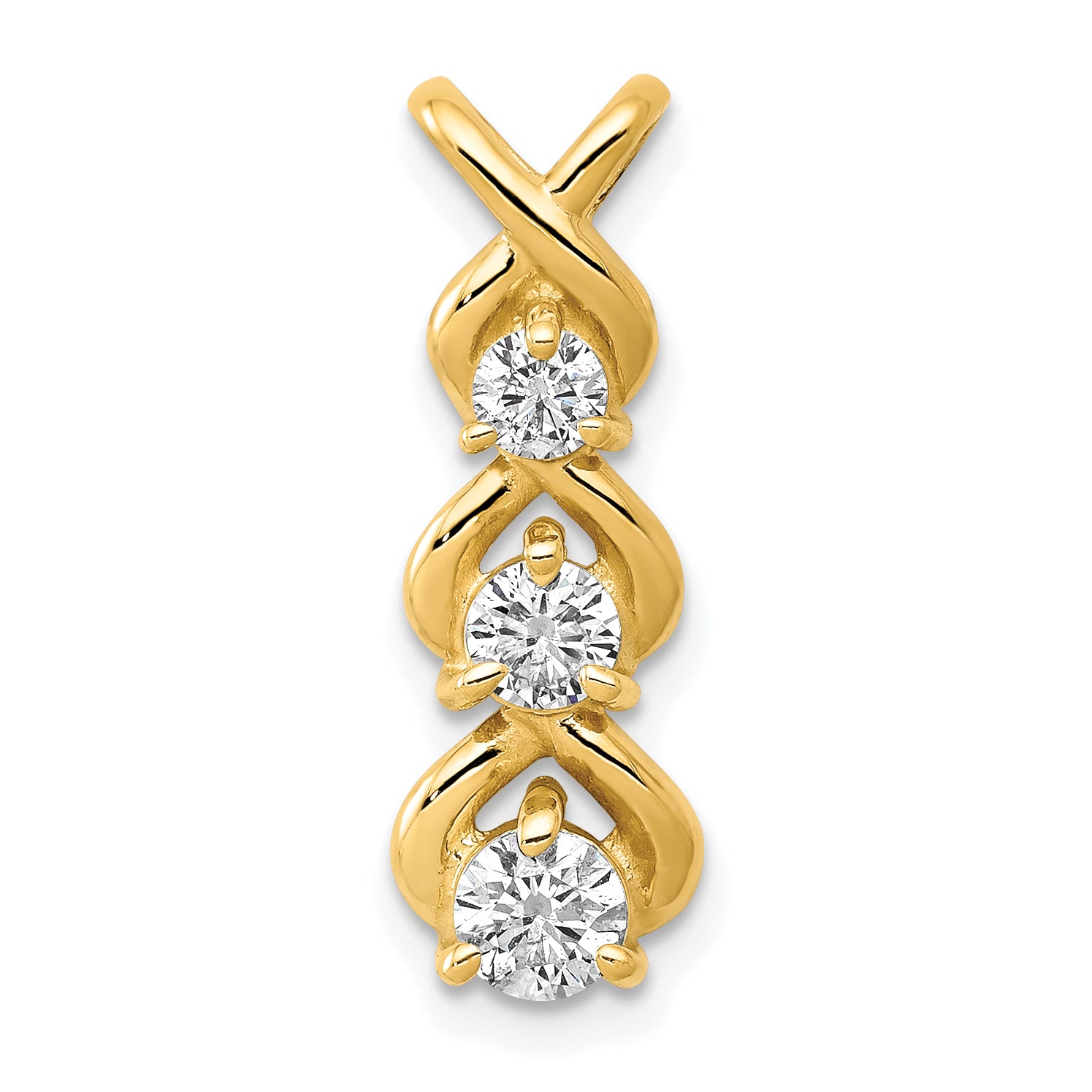 14k VS Diamond 3 Stone Criss-Cross Chain Slide