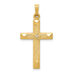 14k Textured and Polished Diamond Cross Pendant
