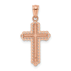 14K Rose Gold Rhodium Diamond Cut Cross Pendant