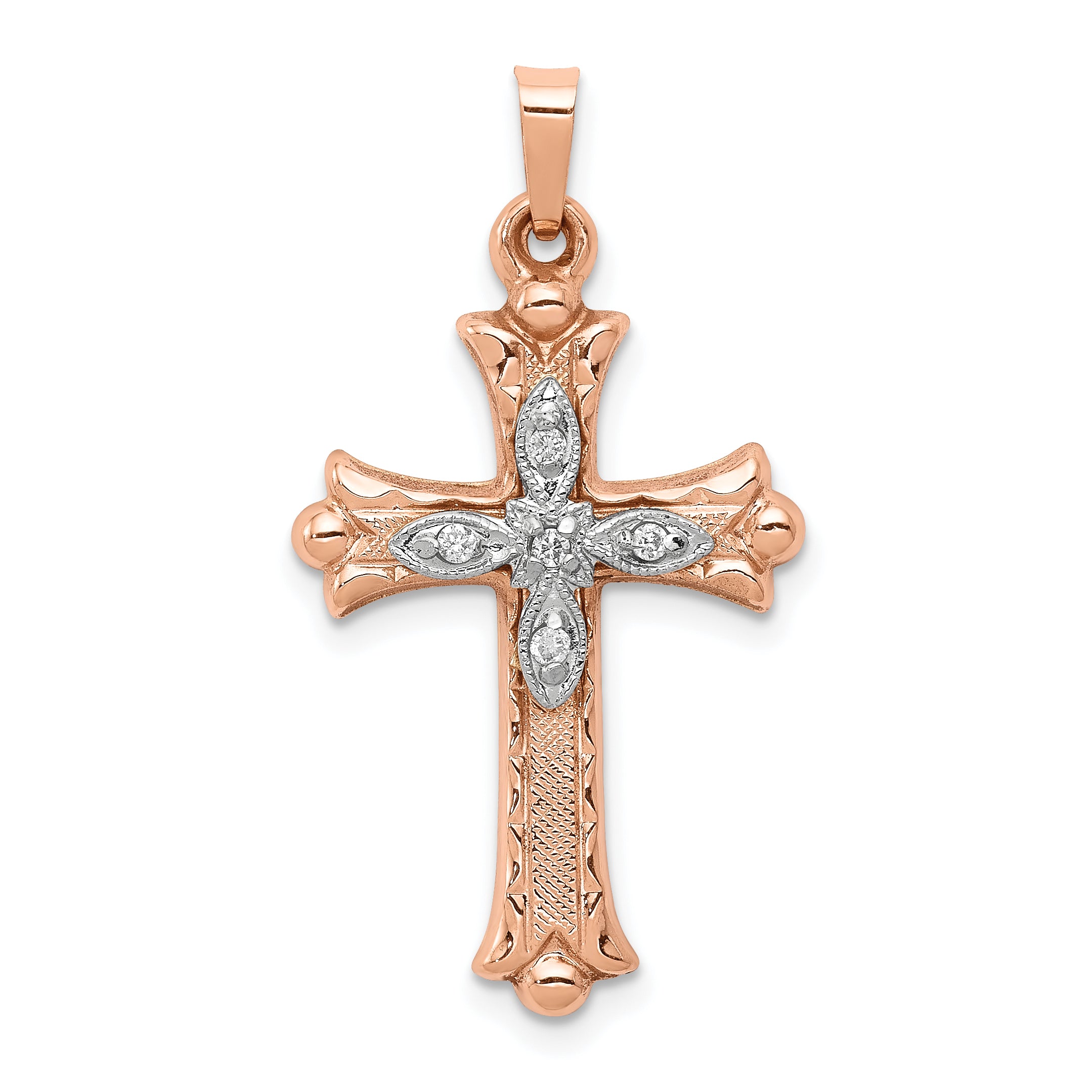 14k Two-tone Diamond Cross Pendant