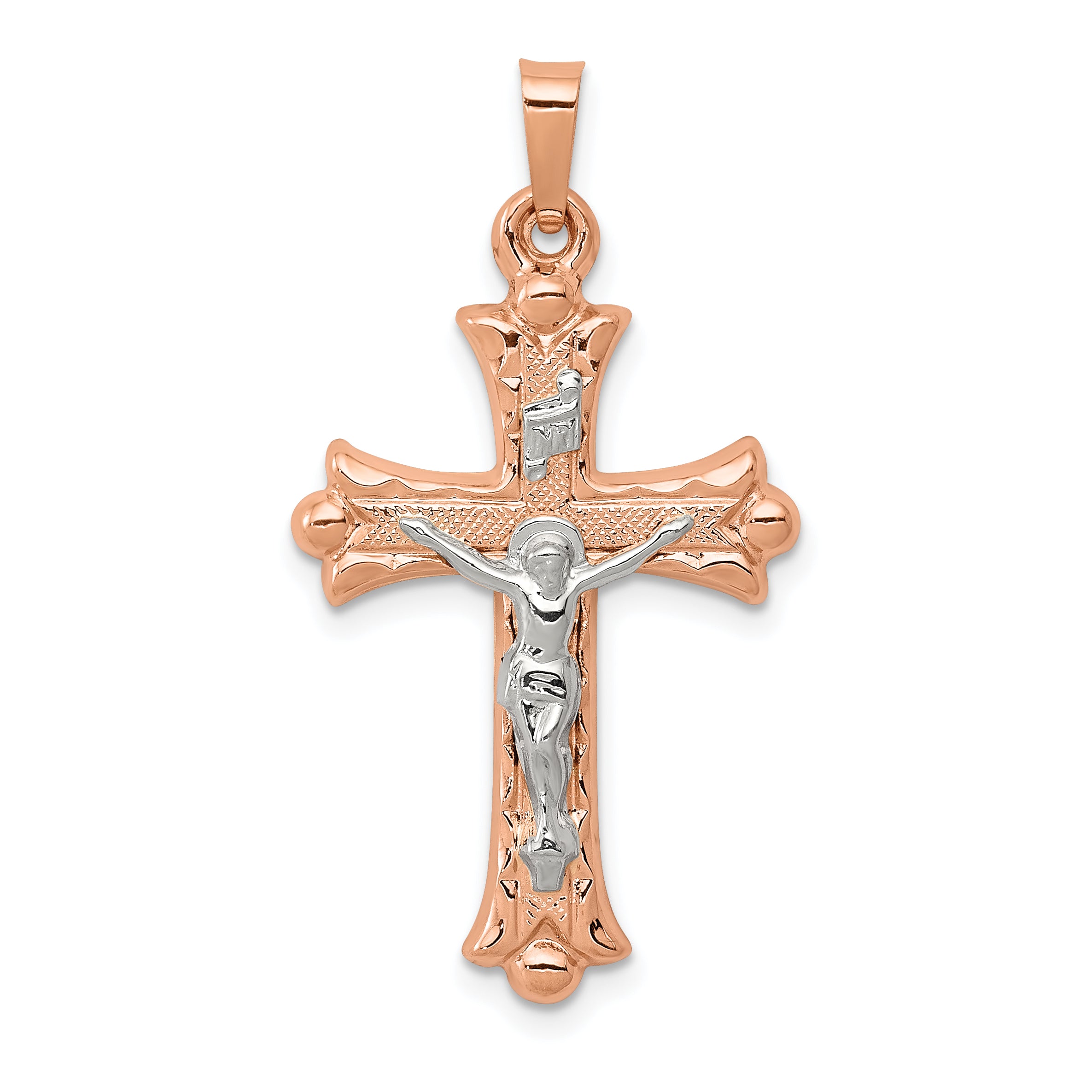14k Two-tone Hollow Crucifix Pendant