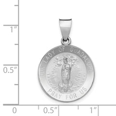 14K White Gold Lady of Guadalupe Medal Hollow Pendant