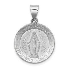 14k White Gold Polished /Satin Miraculous Medal Hollow Pendant