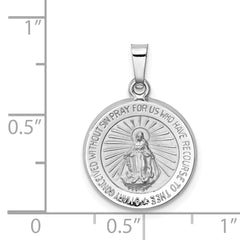 14K White Gold Polished / Satin Miraculous Medal Hollow Pendant