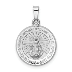 14k White Gold Polished / Satin Miraculous Medal Hollow Pendant