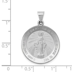 14K White Gold Polished / Satin Miraculous Medal Hollow Pendant