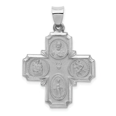 14k White Gold Four Way Medal Hollow Pendant