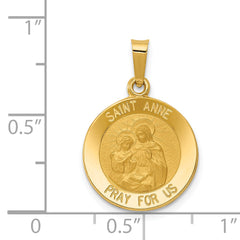 14K Polished and Satin St. Anne Medal Hollow Pendant