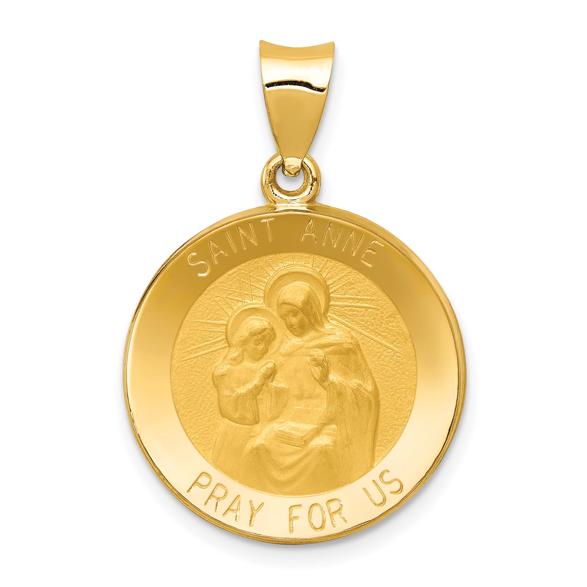 14k Polished and Satin St. Anne Medal Hollow Pendant