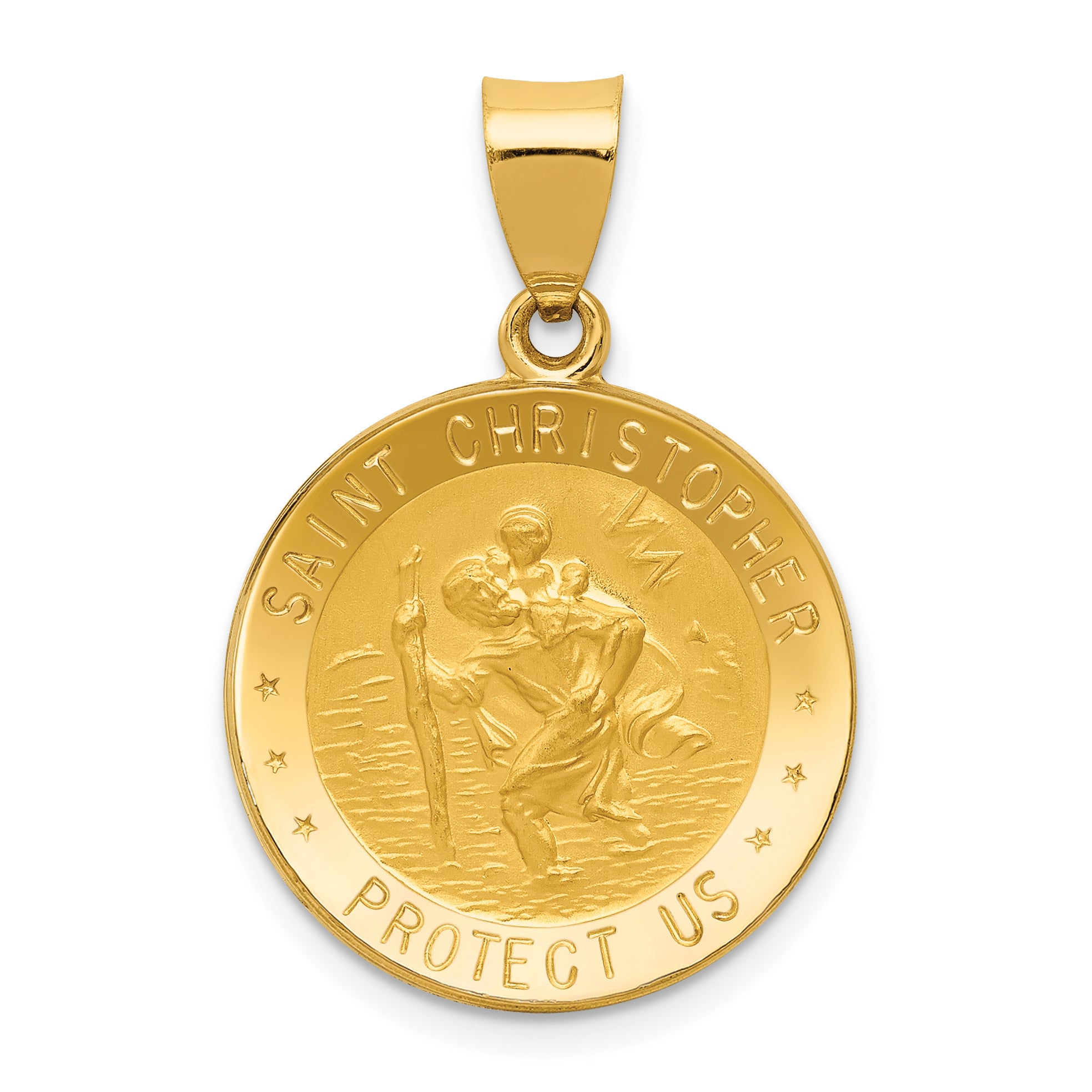 14k Polished and Satin St. Christopher Medal Hollow Pendant
