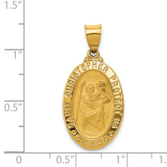 14K Polished and Satin St. Christopher Medal Hollow Pendant