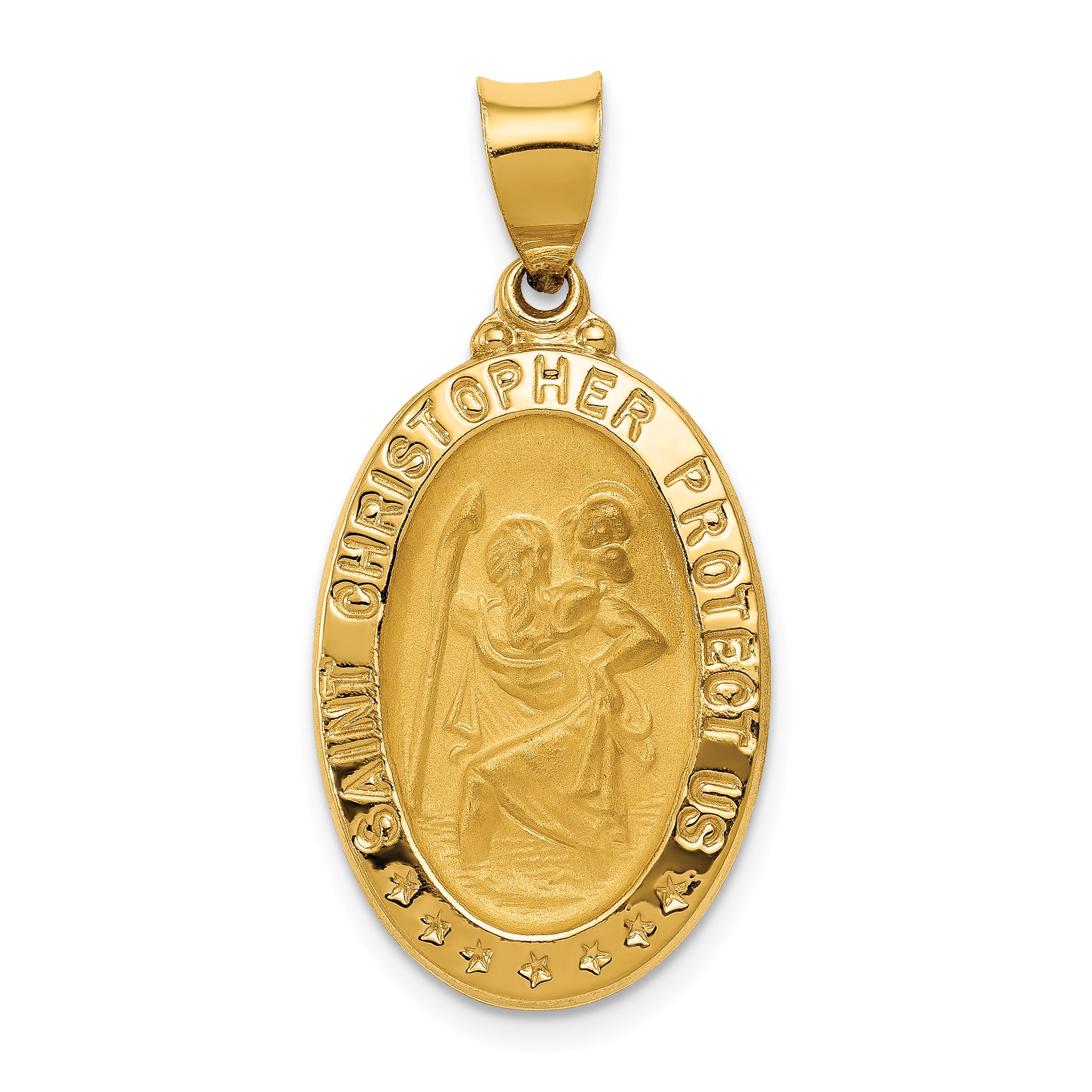 14k Polished and Satin St. Christopher Medal Hollow Pendant