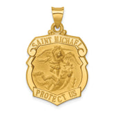 14k Polished and Satin St. Michael Badge Medal Hollow Pendant