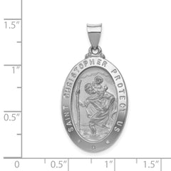14K White Gold Polished/Satin St Christopher Medal Hollow Pendant