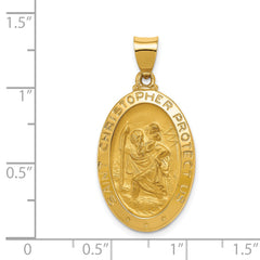 14K Polished and Satin St Christopher Medal Hollow Pendant