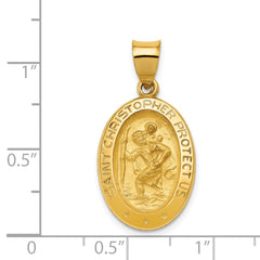 14K Polished and Satin St Christopher Medal Hollow Pendant