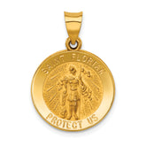 14k Polished and Satin St Florian Medal Hollow Pendant