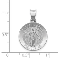 14K White Gold Polished and Satin St Florian Medal Hollow Pendant