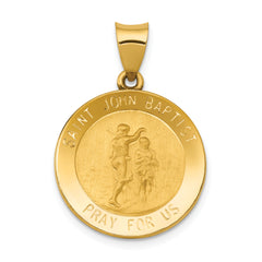 14k Polished and Satin St John Baptist Medal Hollow Pendant
